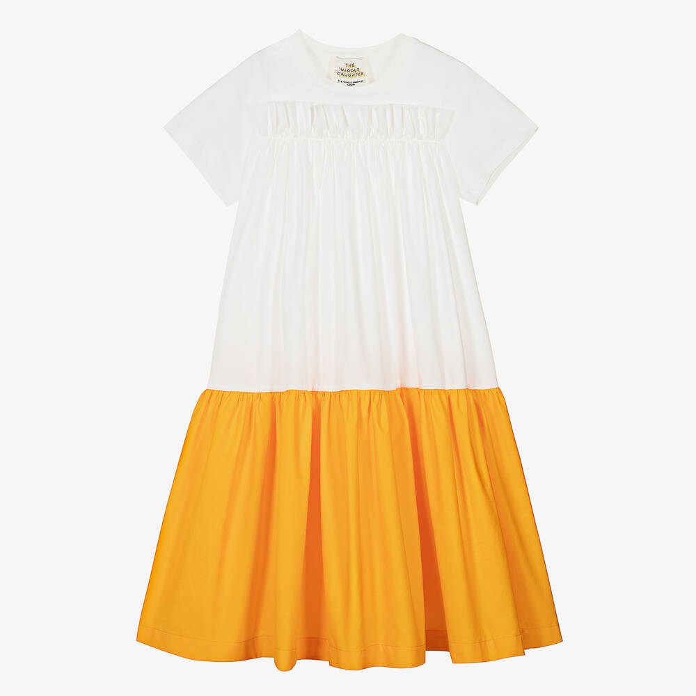 The Middle Daughter-Teen Girls White & Orange Tiered Dress | Childrensalon Outlet