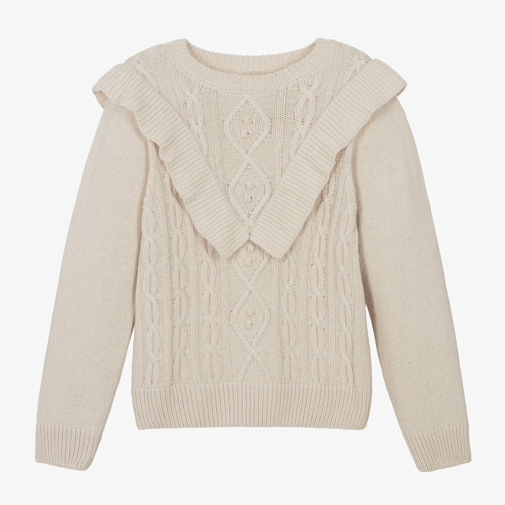 The New Society - Beiger Strickpullover aus Cashmir und Wolle für Mädchen | Childrensalon