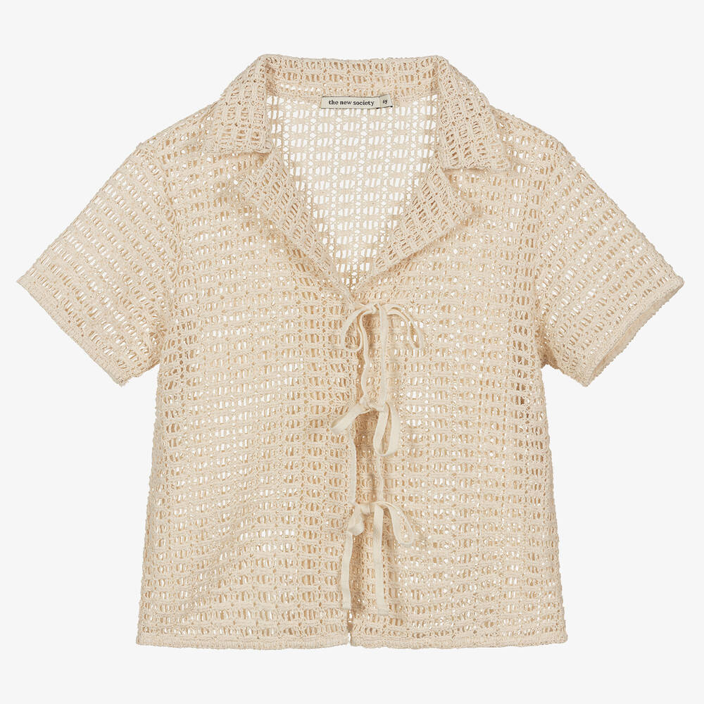 The New Society - Girls Beige Crochet Shirt | Childrensalon