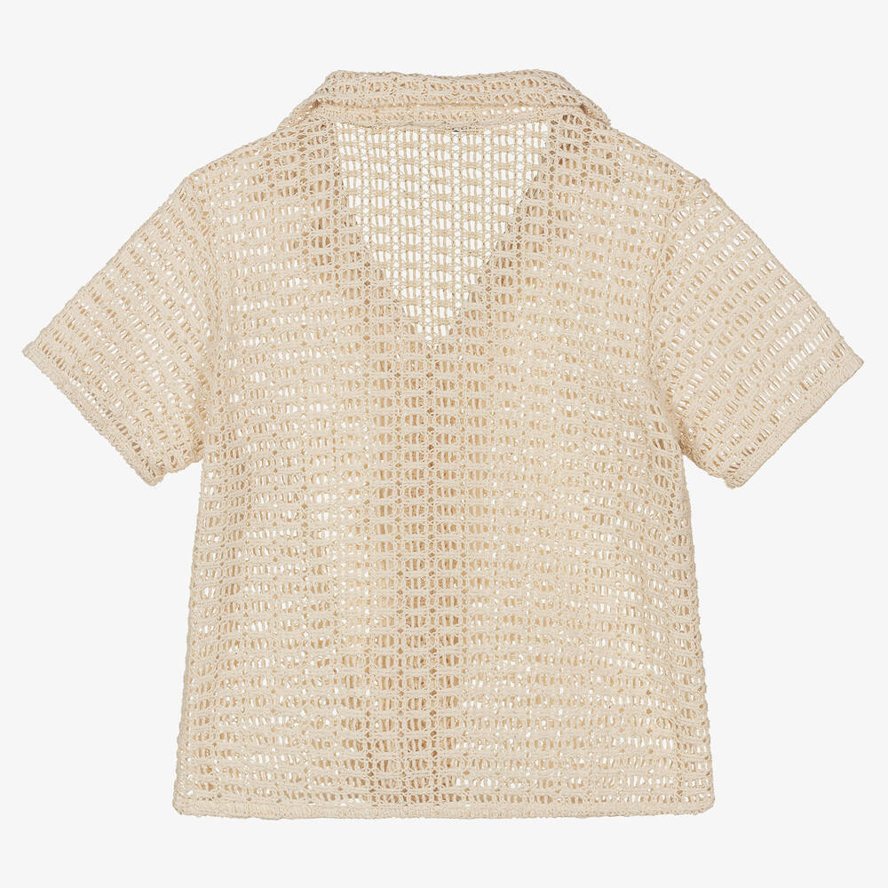 The New Society - Girls Beige Crochet Shirt | Childrensalon