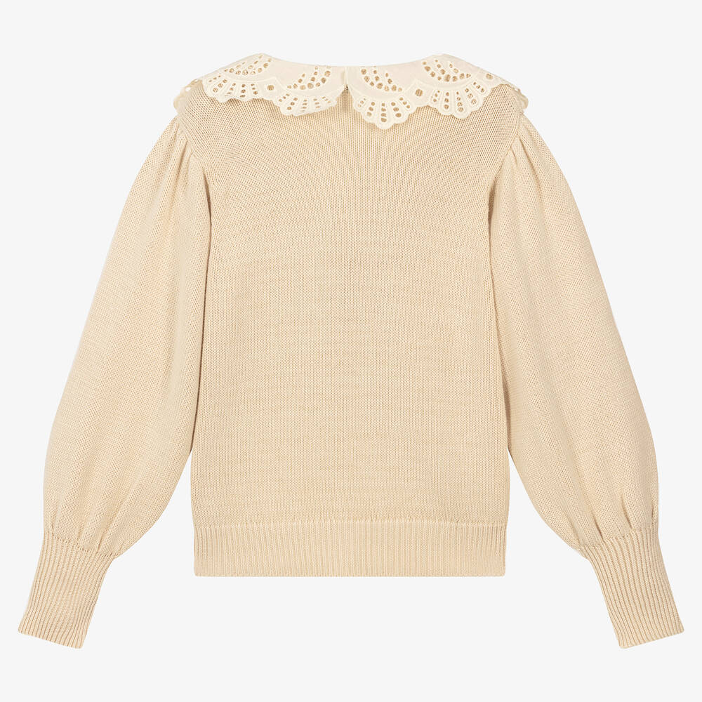 The New Society-Girls Beige Organic Cotton Cardigan | Childrensalon Outlet