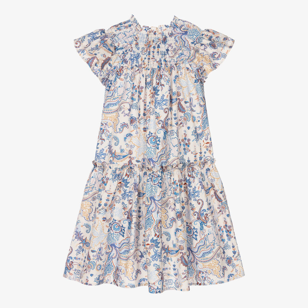 The New Society-Girls Blue Cotton Liberty Print Dress | Childrensalon Outlet
