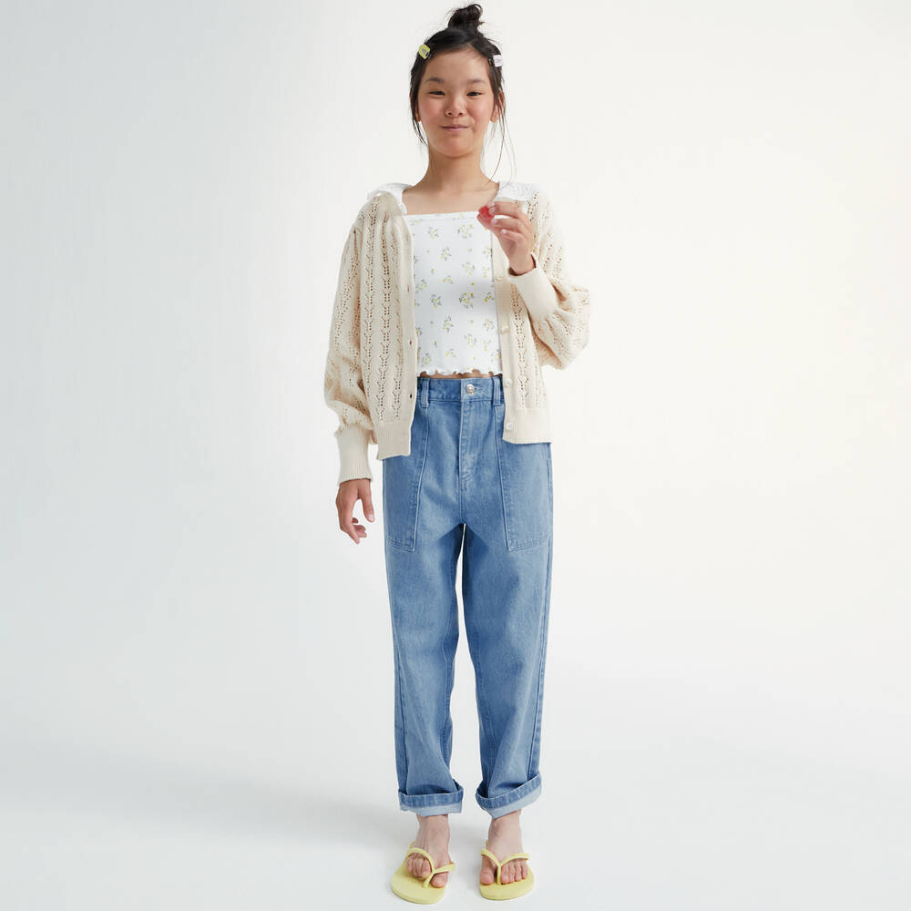 The New Society-Girls Blue Denim Patch Pocket Jeans | Childrensalon Outlet