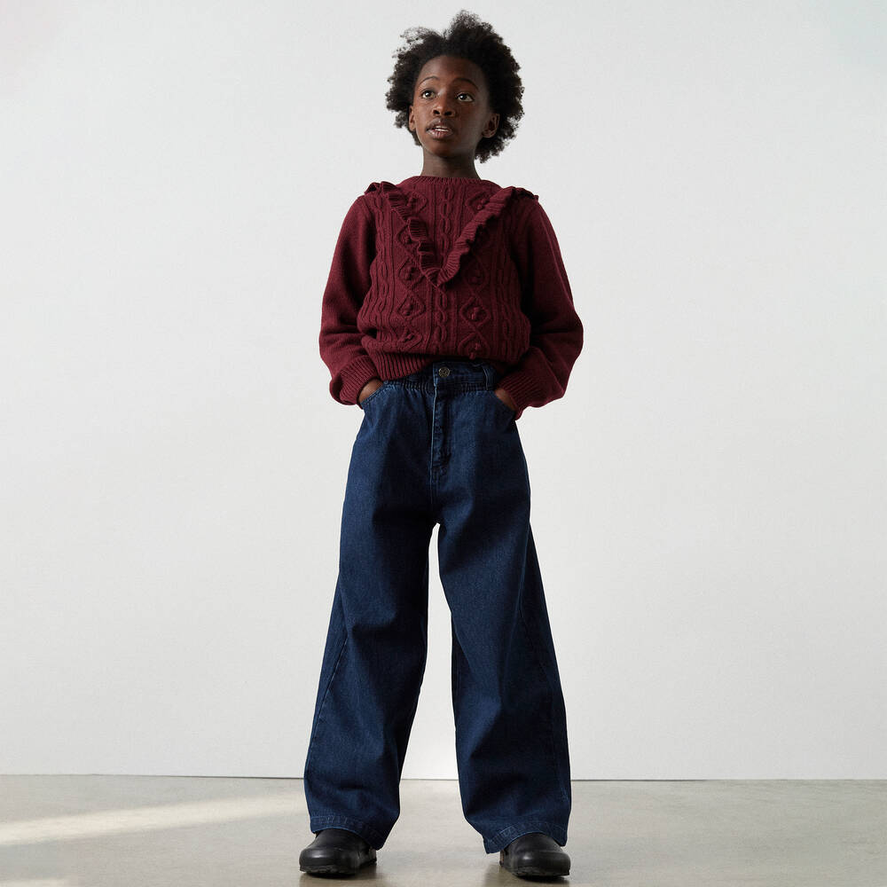 The New Society-Широкие синие джинсы для девочек | Childrensalon Outlet