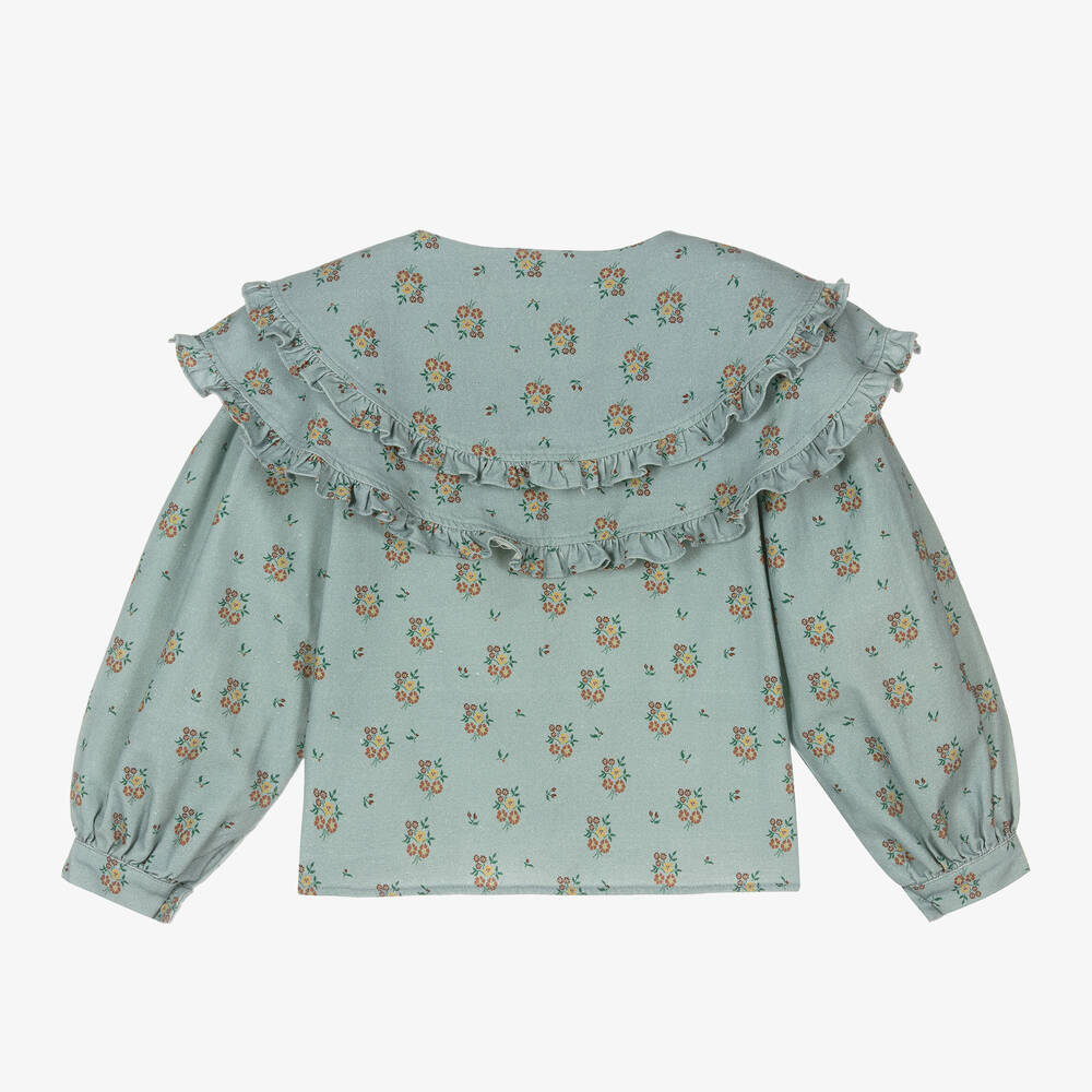 The New Society-Голубая хлопковая блузка в цветочек | Childrensalon Outlet