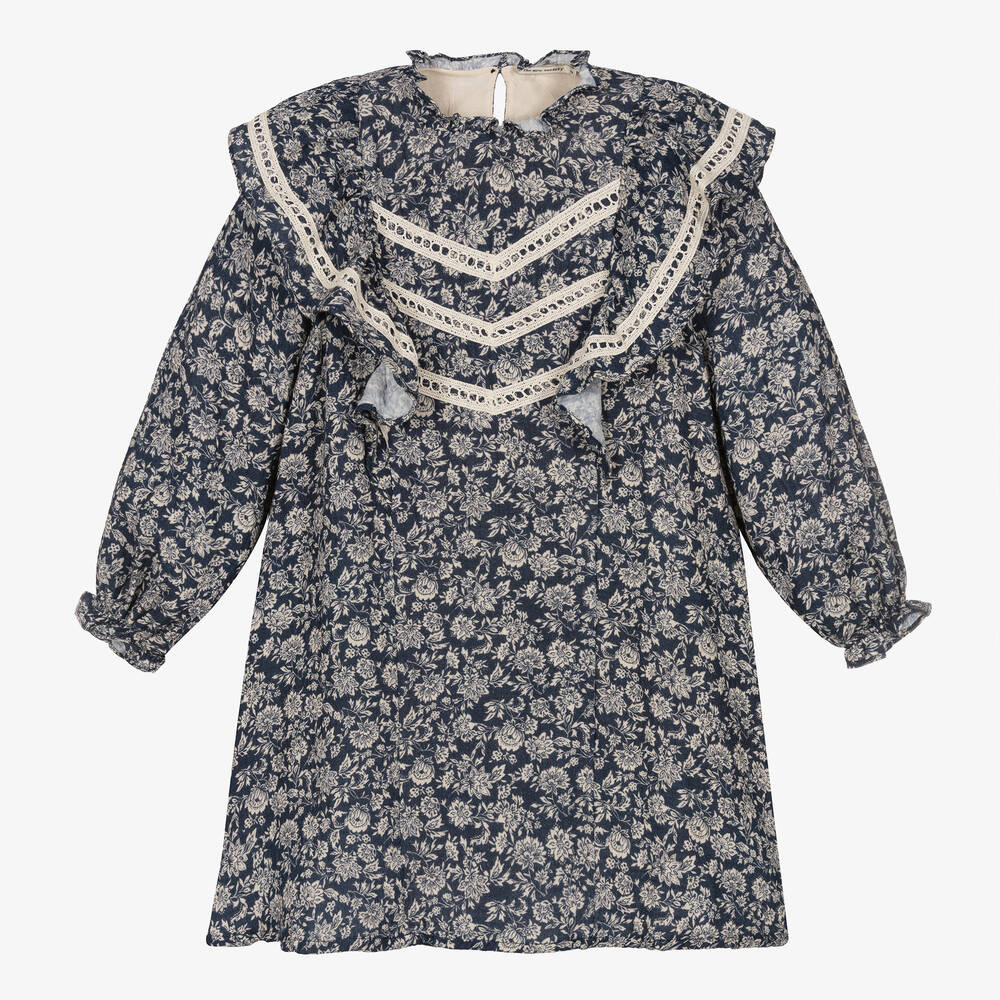 The New Society - Robe fleurie bleue en coton Fille | Childrensalon