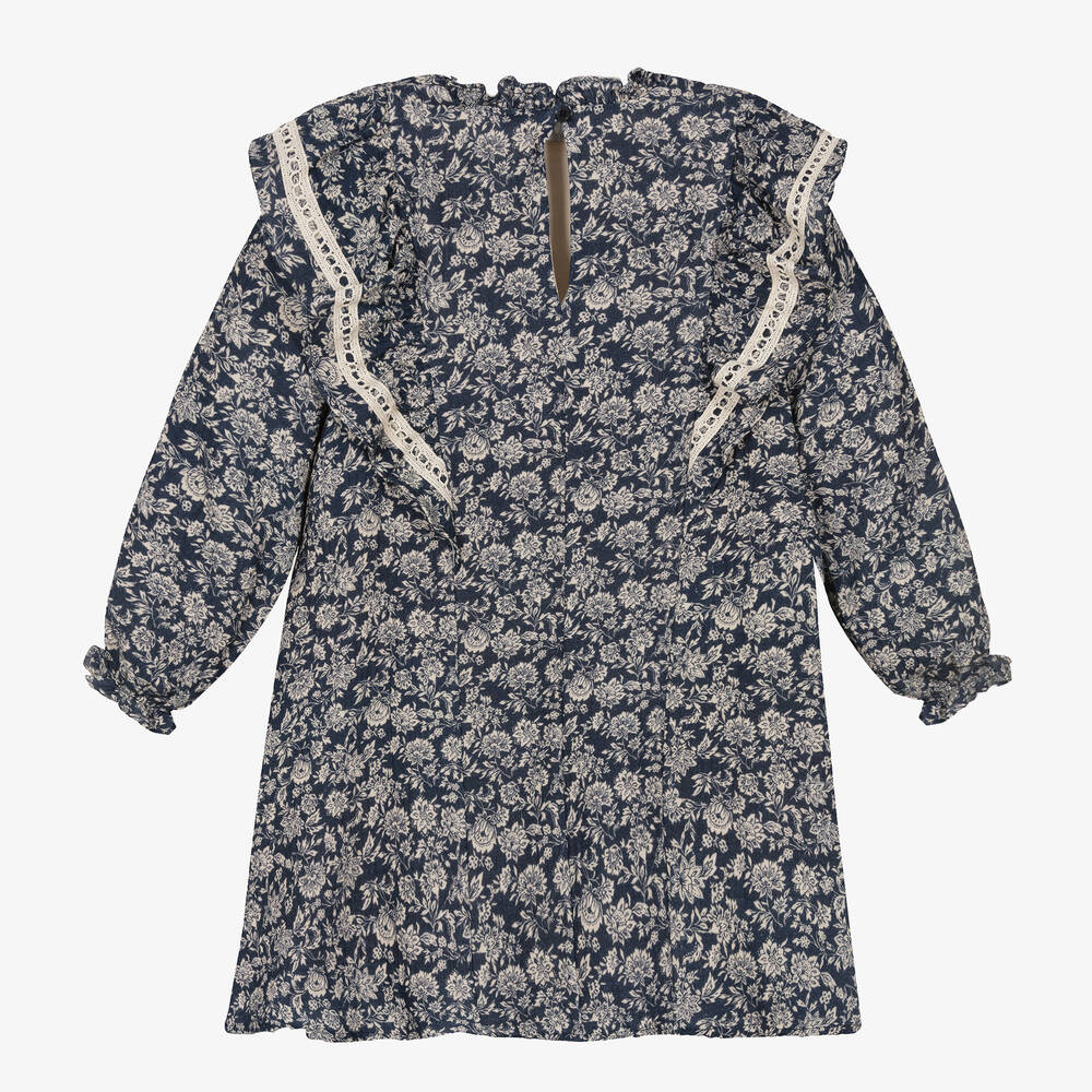 The New Society-Синее хлопковое платье в цветочек | Childrensalon Outlet