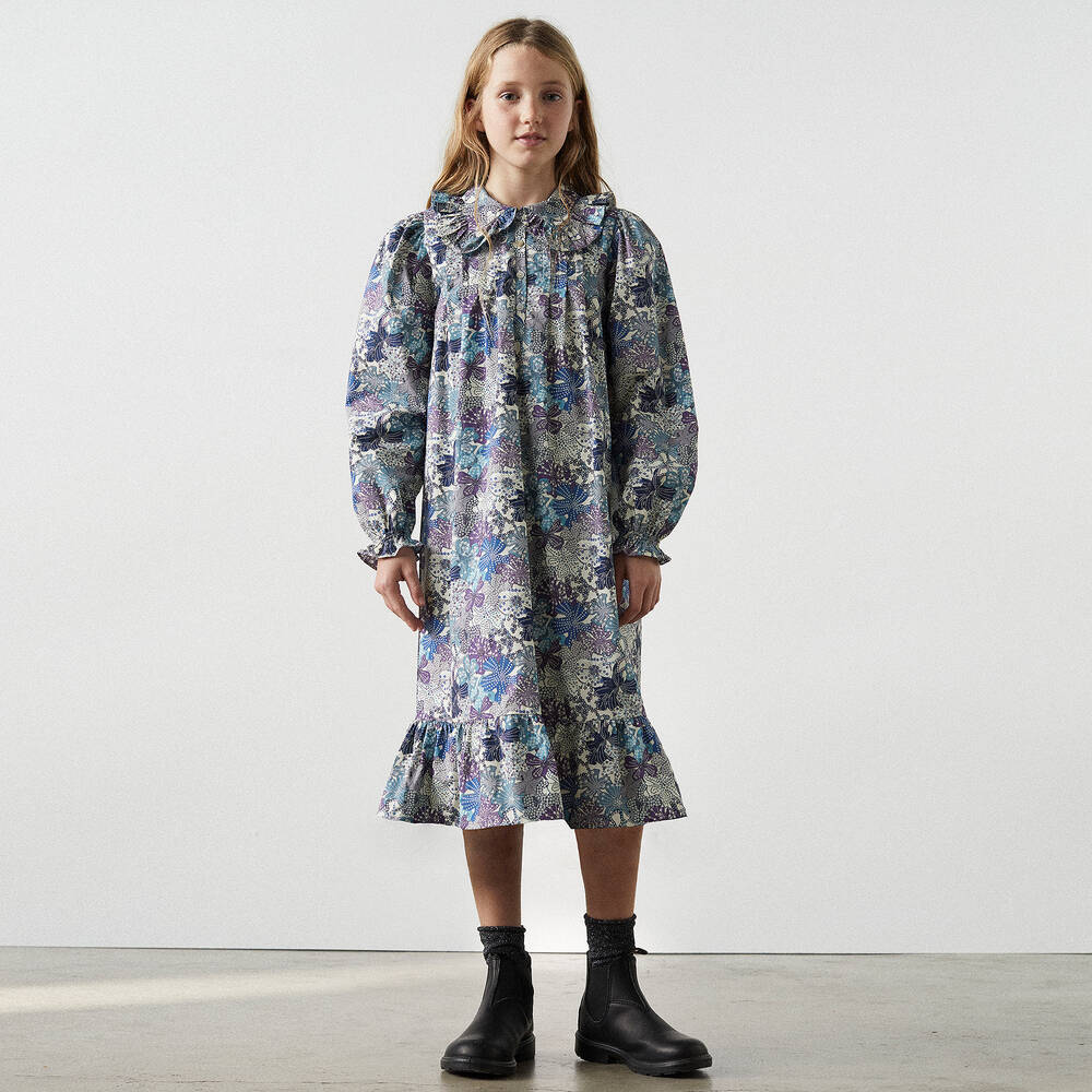 The New Society-Синее хлопковое платье с принтом Liberty | Childrensalon Outlet