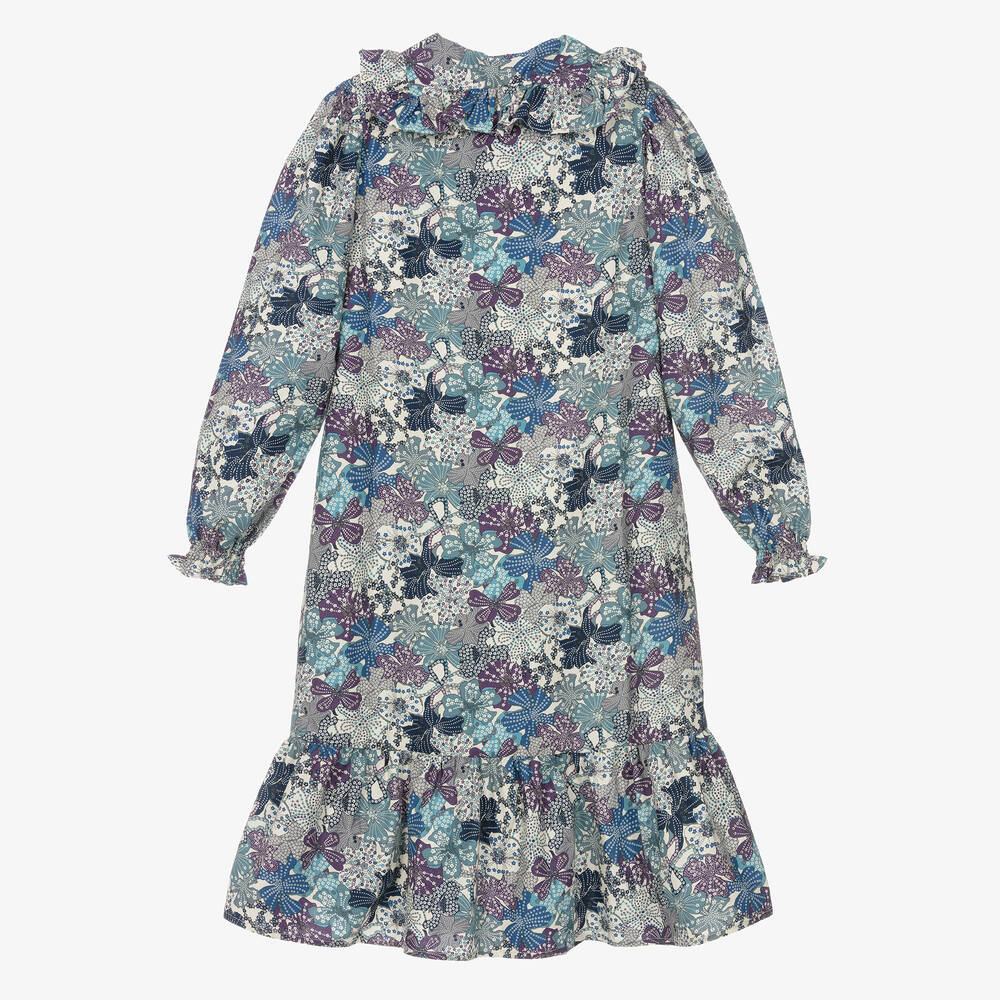 The New Society-Синее хлопковое платье с принтом Liberty | Childrensalon Outlet