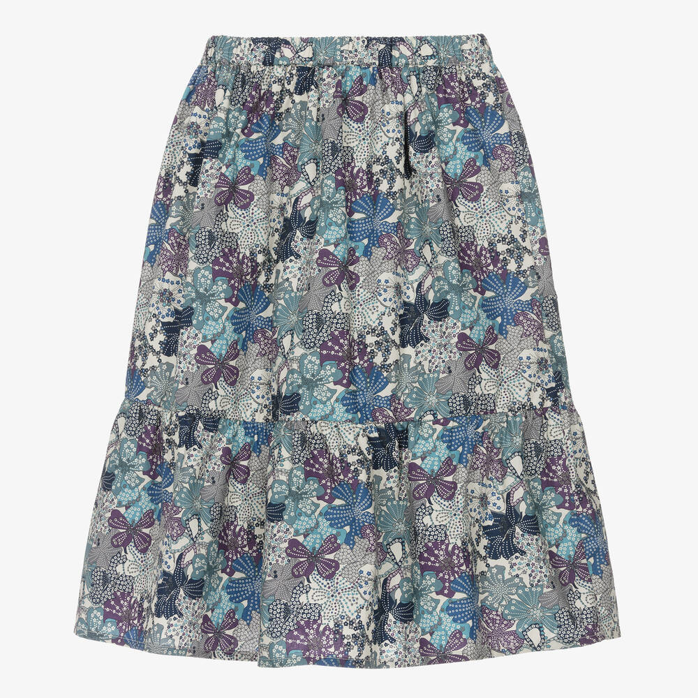The New Society - Girls Blue Liberty Print Cotton Skirt | Childrensalon