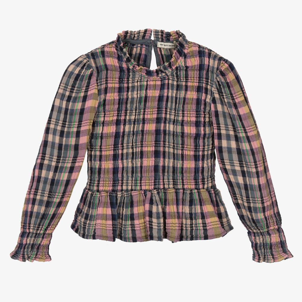 The New Society-Girls Blue & Pink Check Cotton Blouse | Childrensalon Outlet