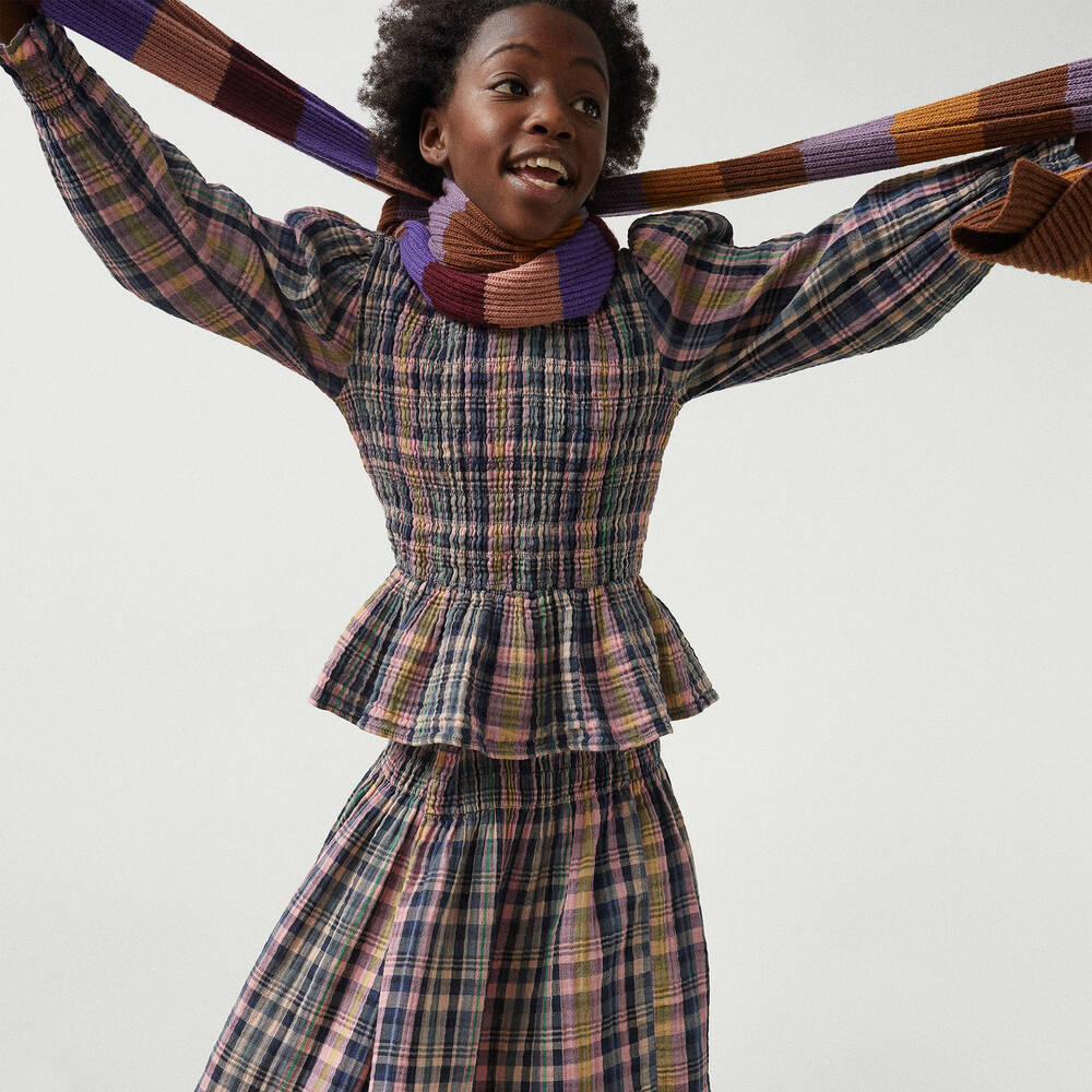 The New Society Girls Blue Pink Check Cotton Blouse