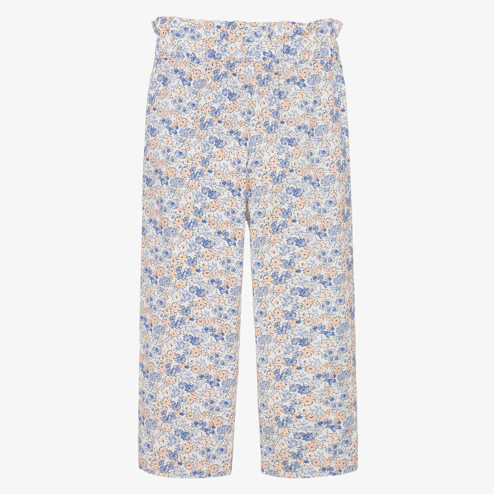 The New Society-Girls Blue & Pink Floral Cotton Trousers | Childrensalon Outlet