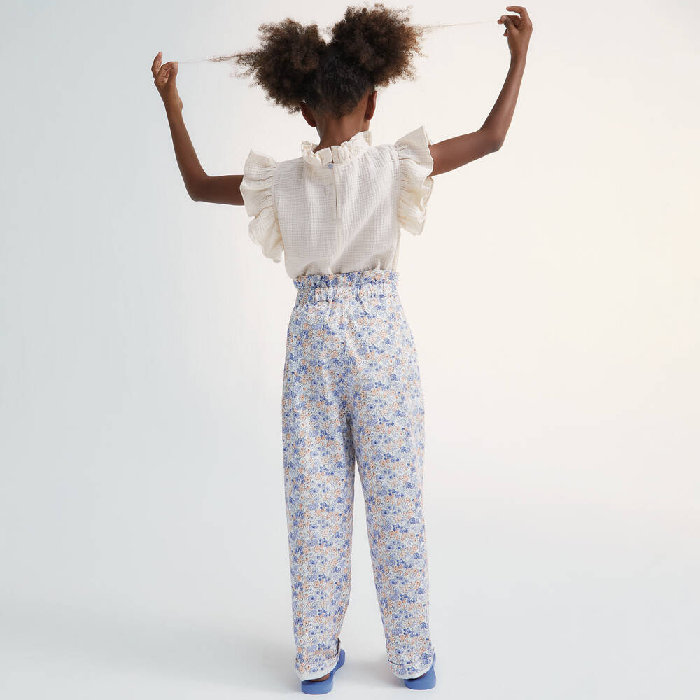 The New Society-Girls Blue & Pink Floral Cotton Trousers | Childrensalon Outlet