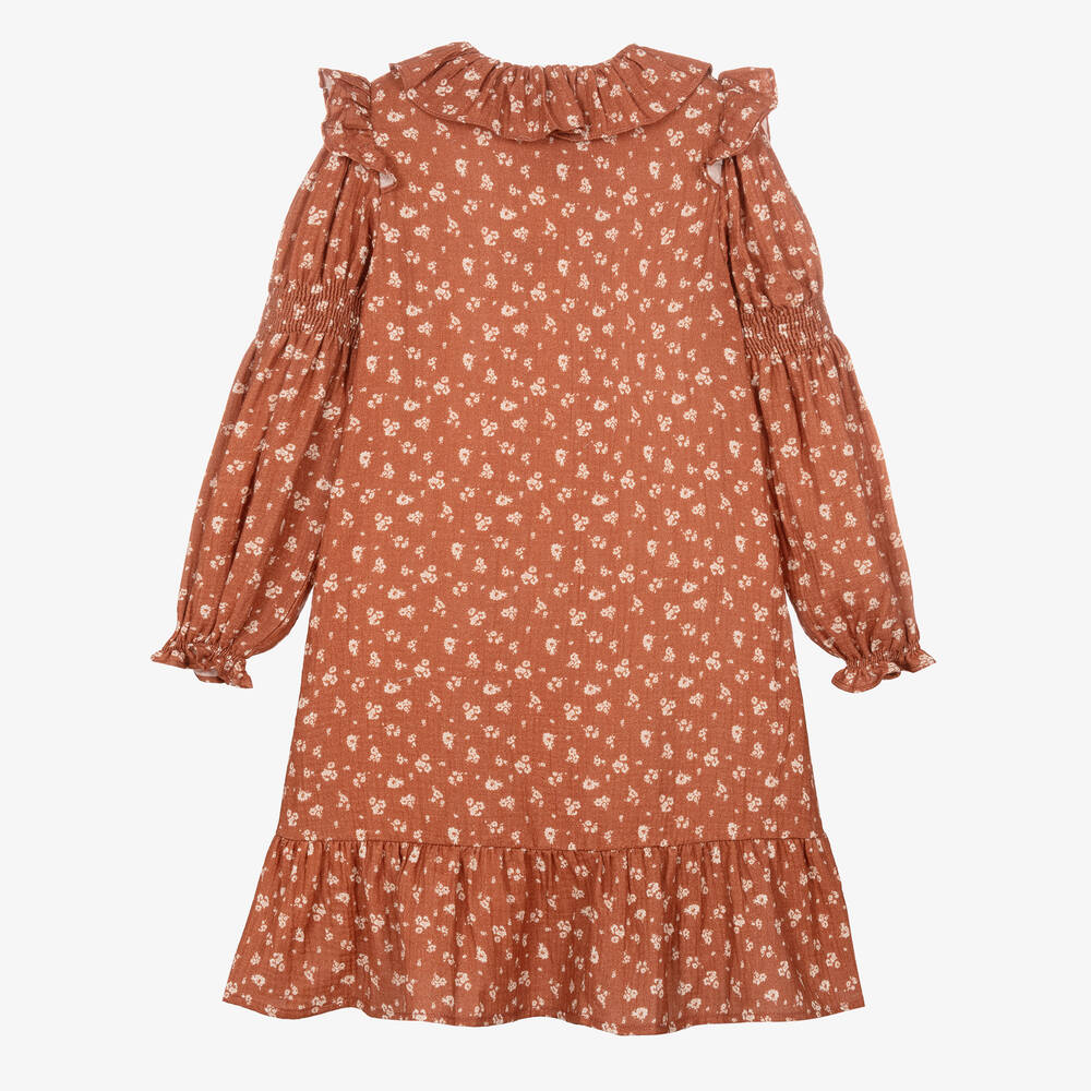 The New Society-Girls Brown Cotton Cheesecloth Dress | Childrensalon Outlet