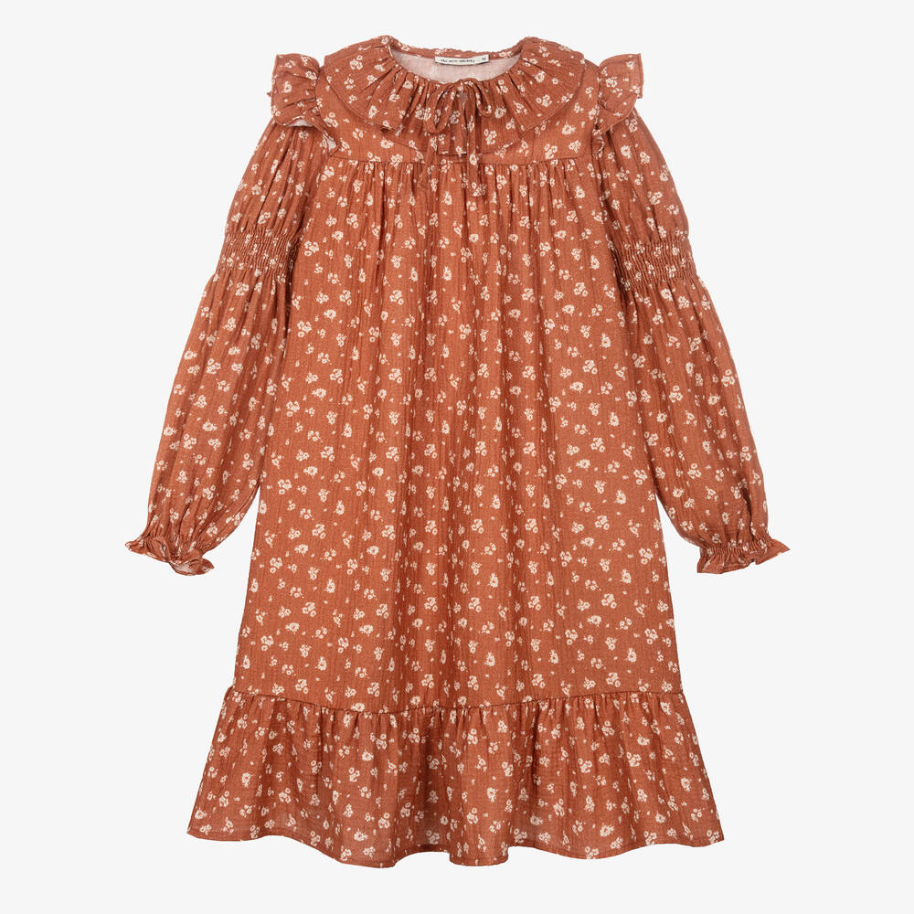 The New Society - Robe marron en étamine de coton | Childrensalon