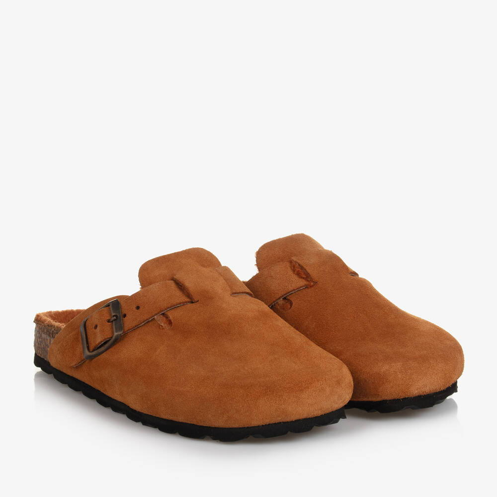 The New Society - Girls Brown Suede Leather Clogs | Childrensalon