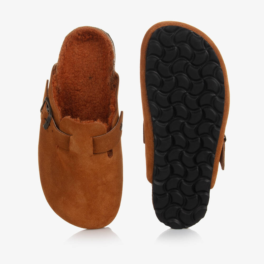 The New Society-Girls Brown Suede Leather Clogs | Childrensalon Outlet