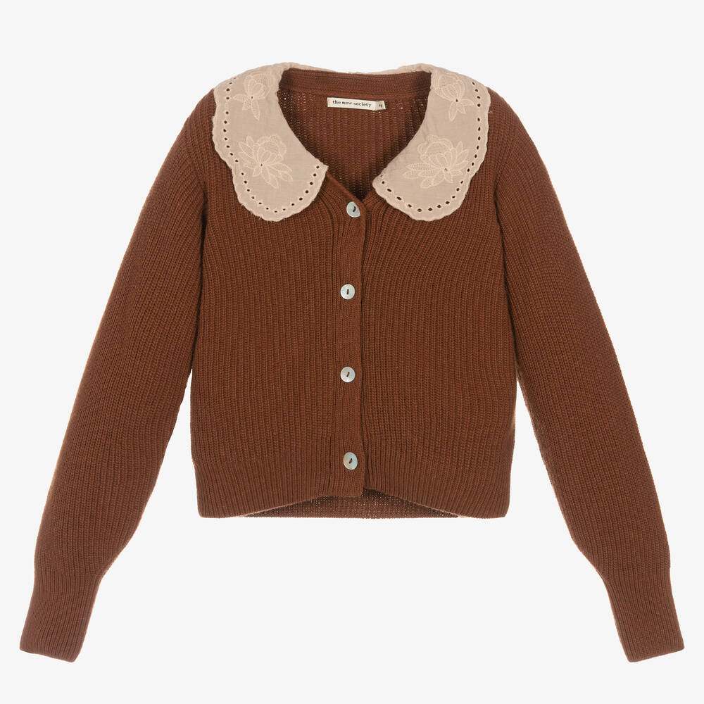 The New Society - Cardigan marron en laine Fille | Childrensalon