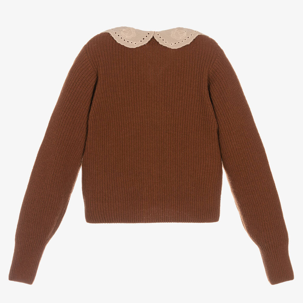 The New Society-Girls Brown Wool & Cashmere Cardigan | Childrensalon Outlet