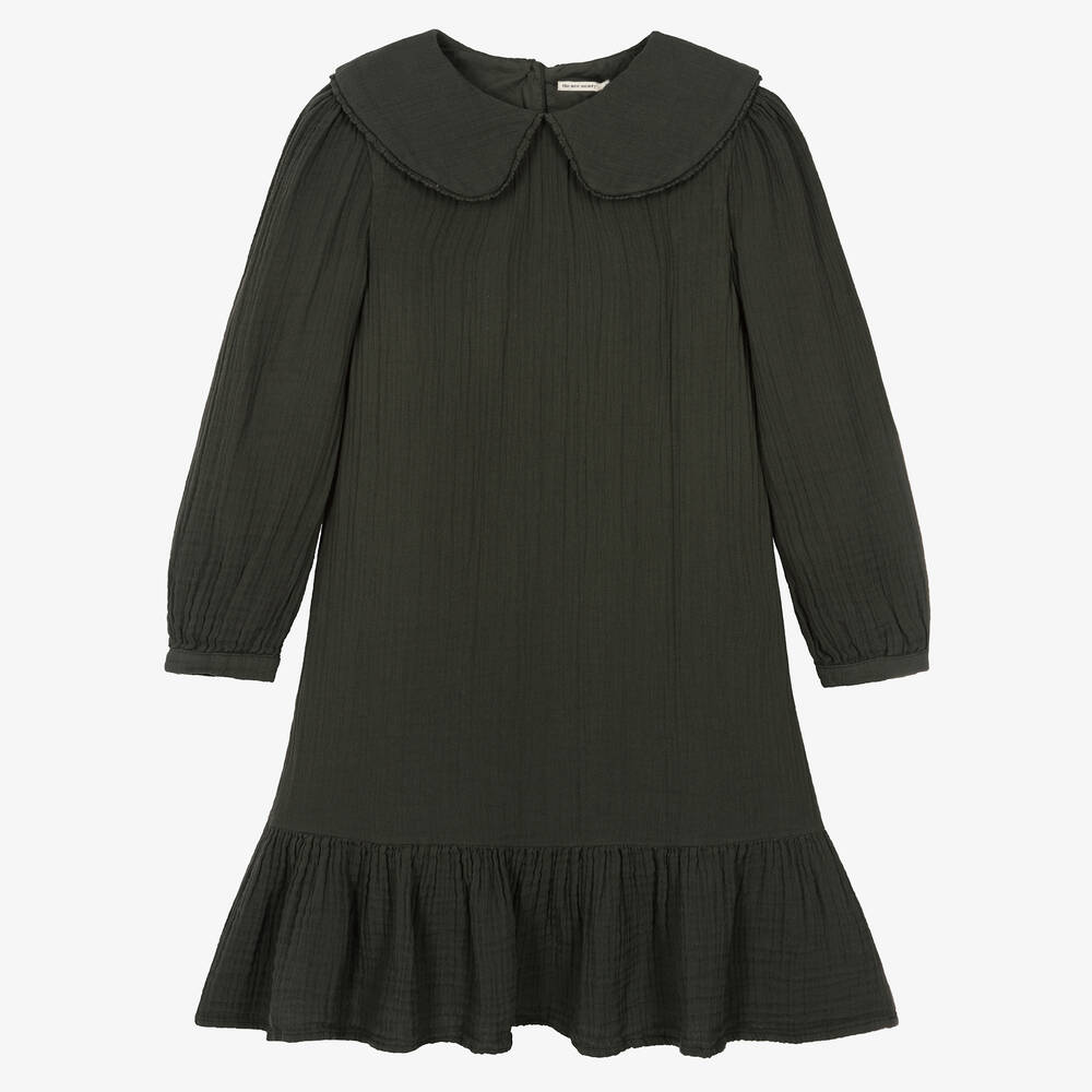 The New Society - Girls Green Cotton Cheesecloth Dress | Childrensalon