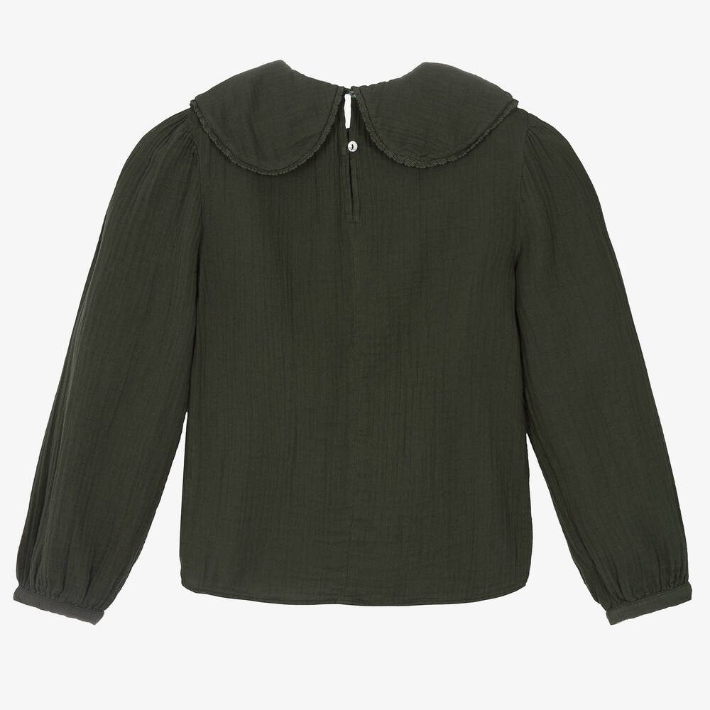 The New Society-بلوز قطن بياقة لون أخضر للبنات | Childrensalon Outlet
