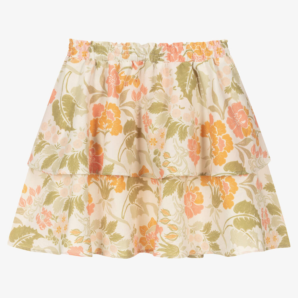 The New Society-Зелено-розовая юбка из крепа с цветами | Childrensalon Outlet