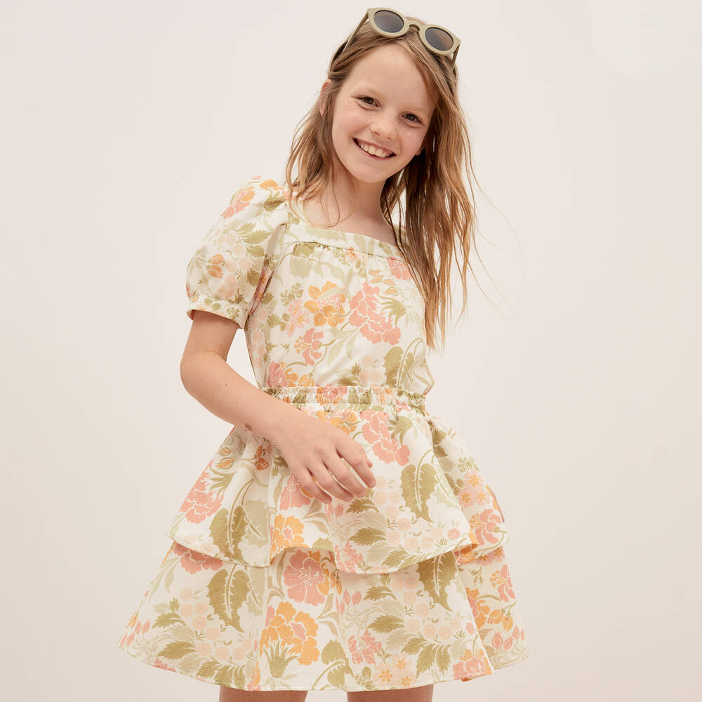 The New Society-Зелено-розовая юбка из крепа с цветами | Childrensalon Outlet