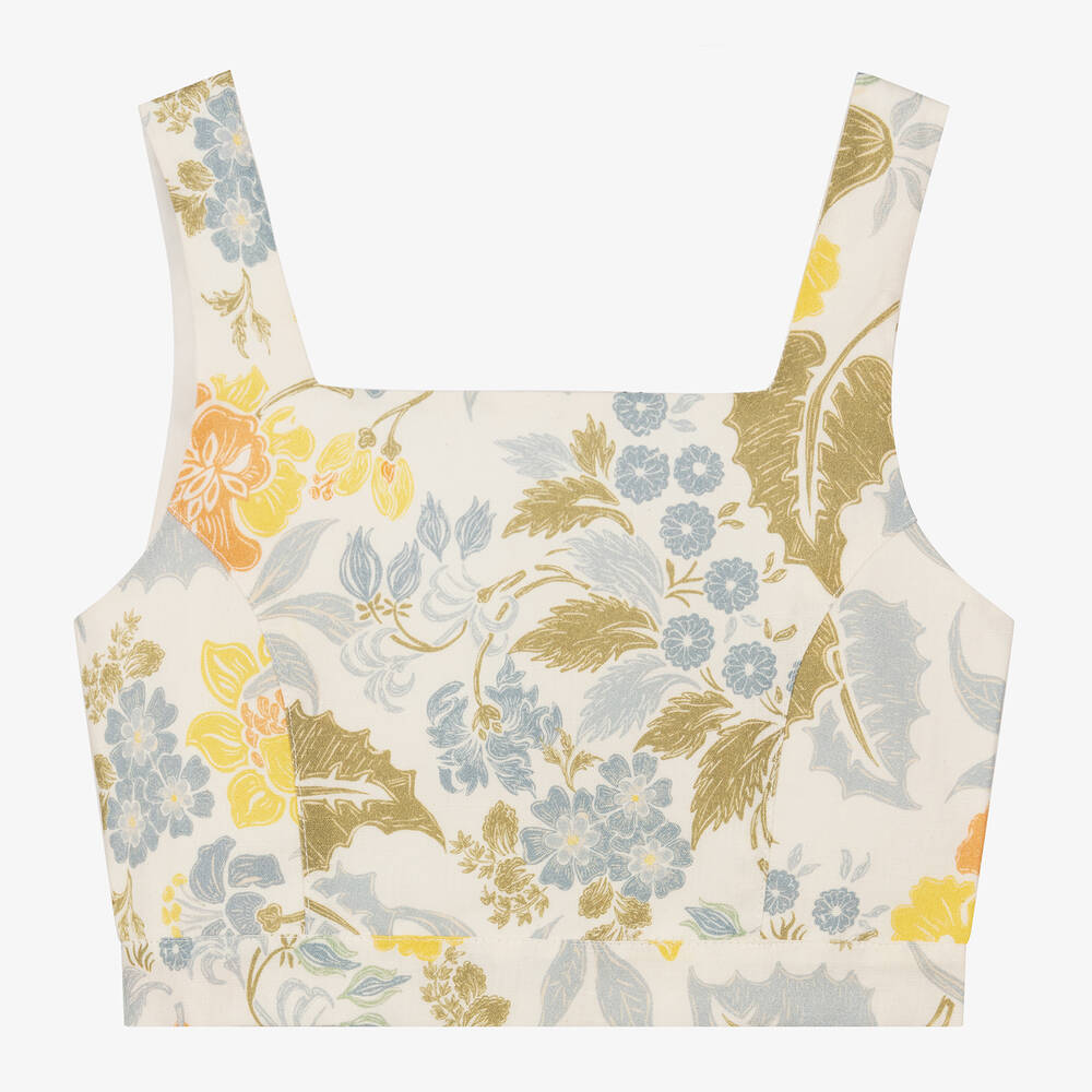 The New Society - Girls Ivory & Blue Botanic Top | Childrensalon