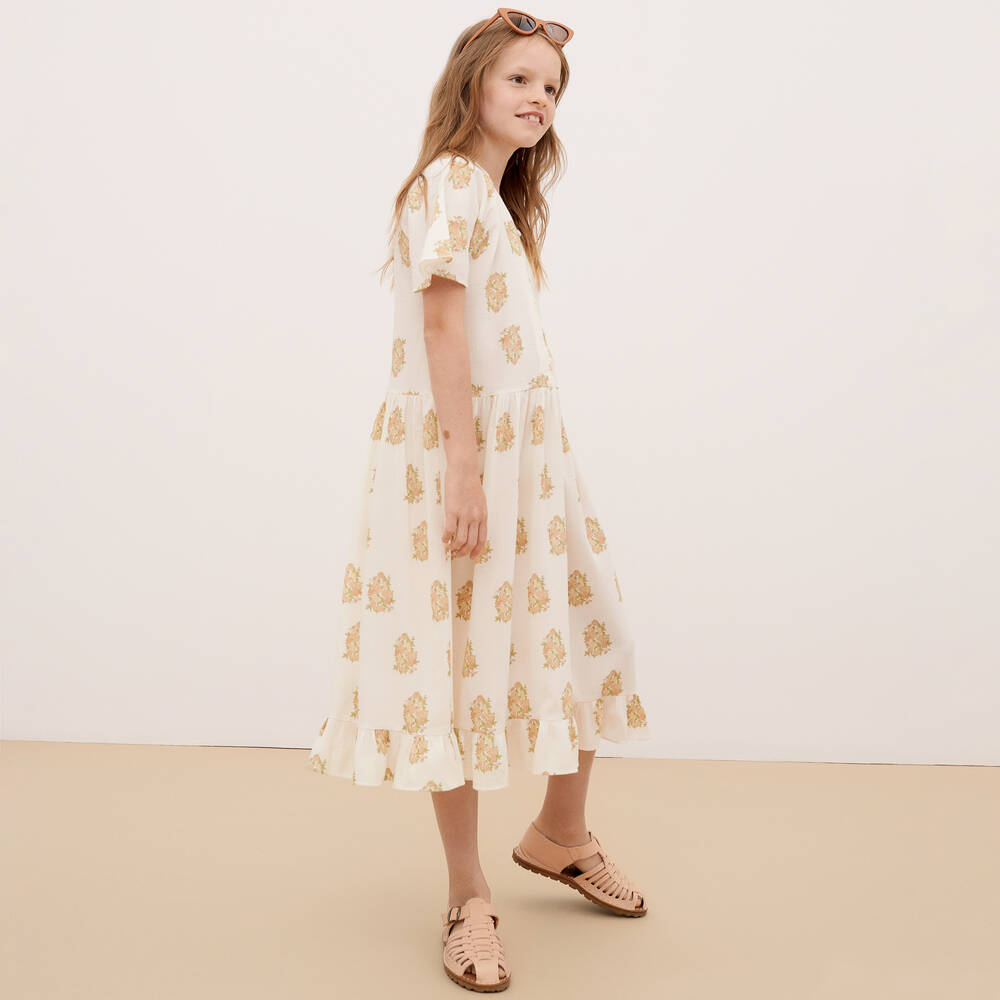 The New Society-Girls Ivory Cotton Floral Dress | Childrensalon Outlet