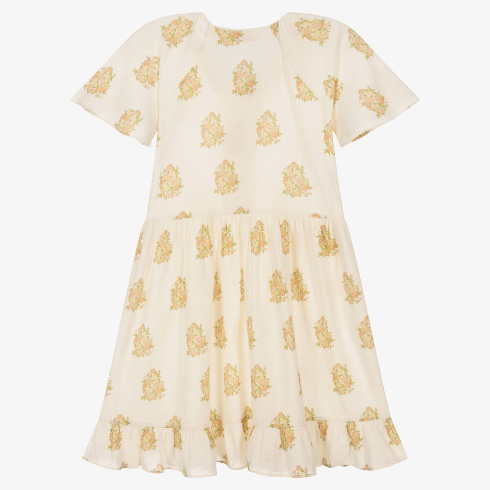 The New Society-Girls Ivory Cotton Floral Dress | Childrensalon Outlet