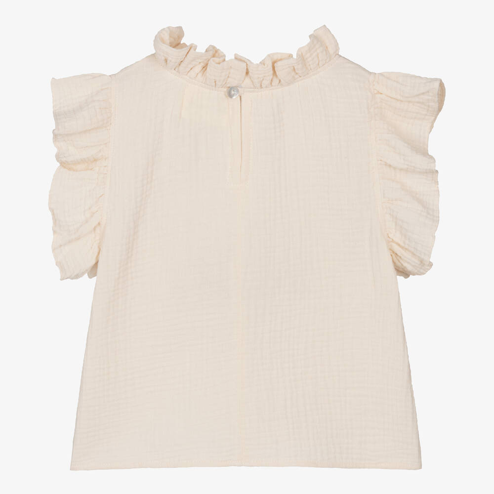 The New Society-Girls Ivory Cotton Ruffle Blouse | Childrensalon Outlet
