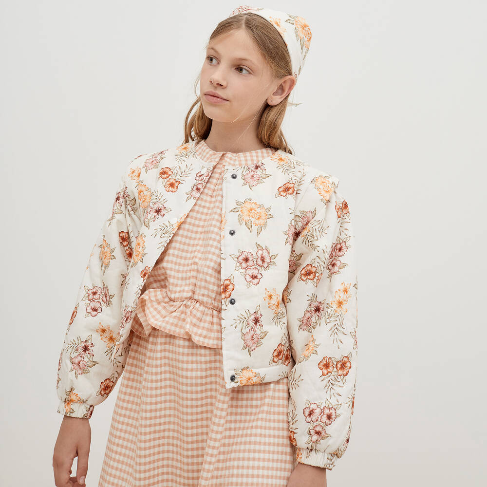 The New Society-Girls Ivory Floral Quilted Jacket | Childrensalon Outlet
