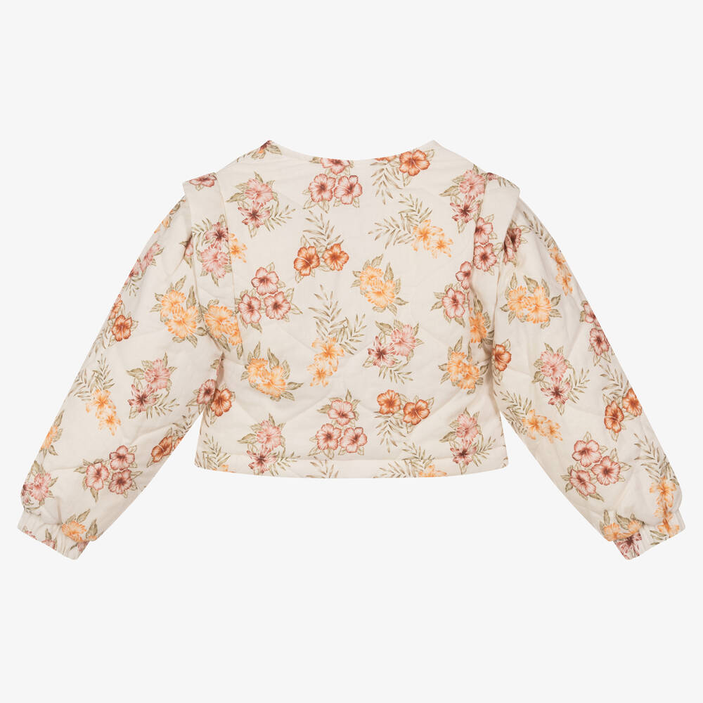 The New Society-Girls Ivory Floral Quilted Jacket | Childrensalon Outlet