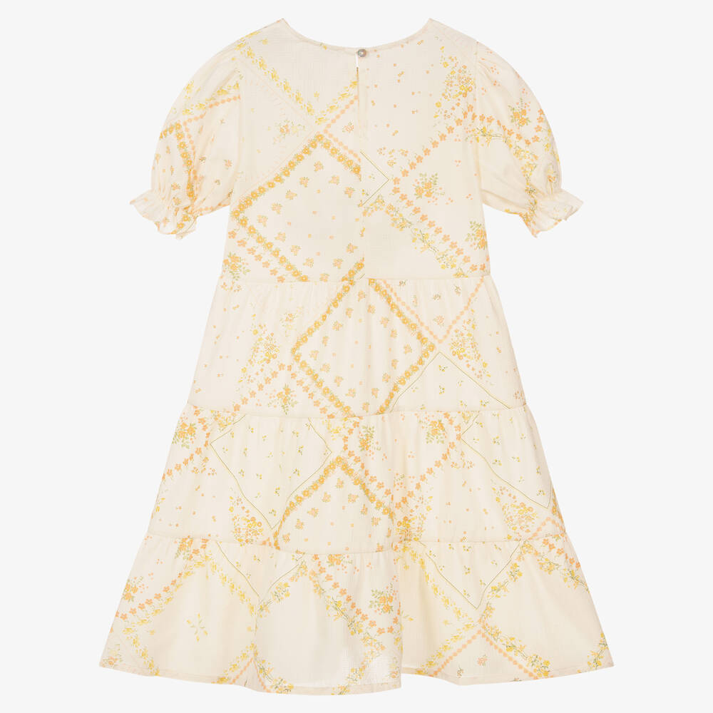 The New Society-فستان قطن عضوي وفيسكوز لون عاجي بطبعة ورود | Childrensalon Outlet