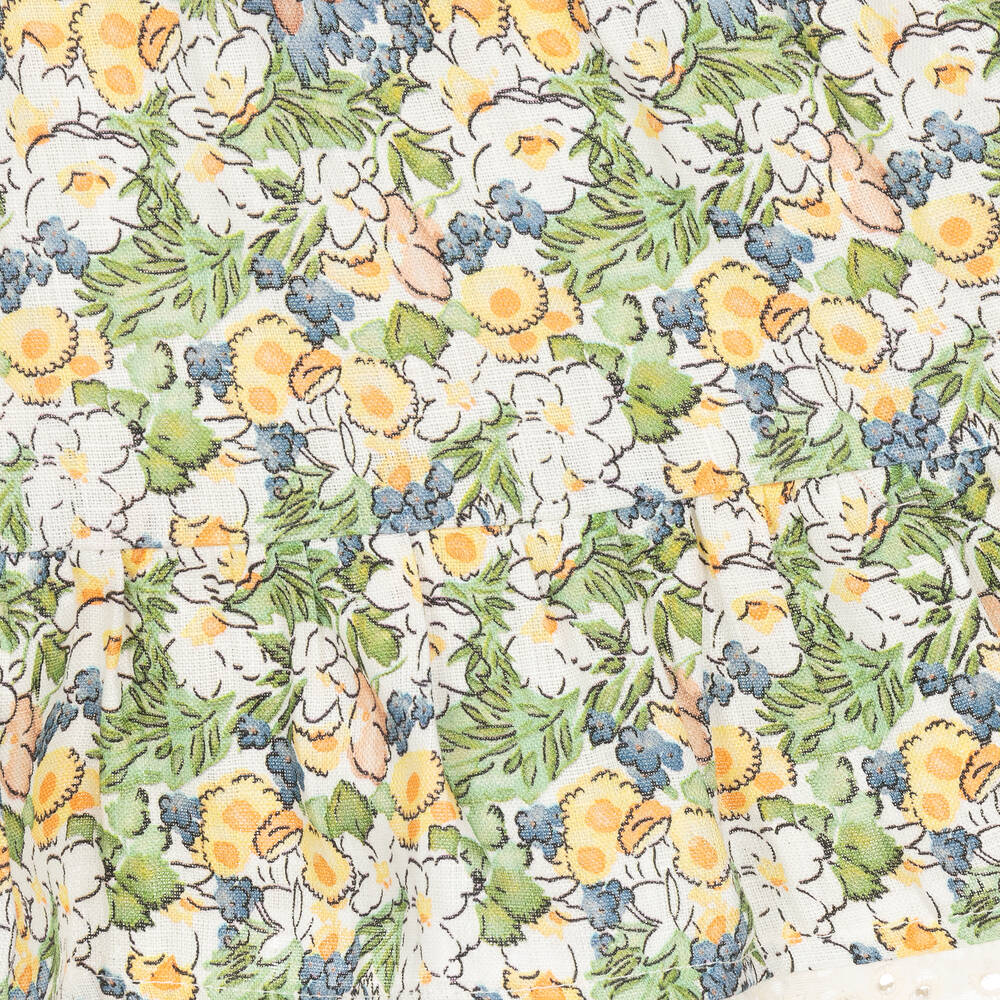 The New Society-Girls Ivory & Green Floral Linen Skirt | Childrensalon Outlet