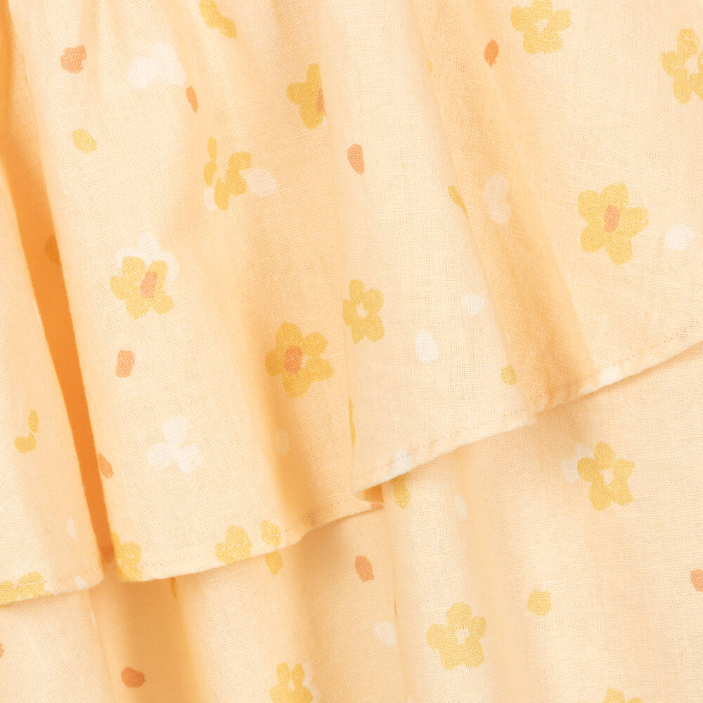 The New Society-Girls Orange Floral Linen Skirt | Childrensalon Outlet