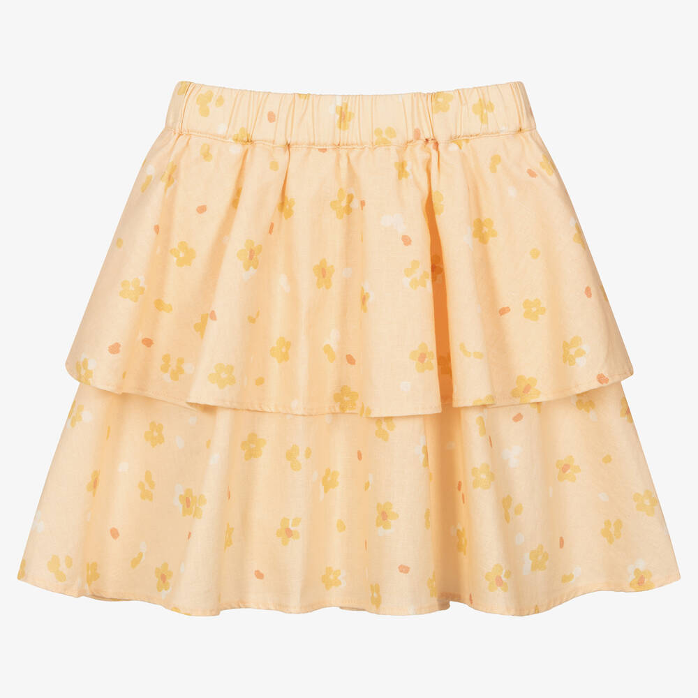 The New Society-Girls Orange Floral Linen Skirt | Childrensalon Outlet