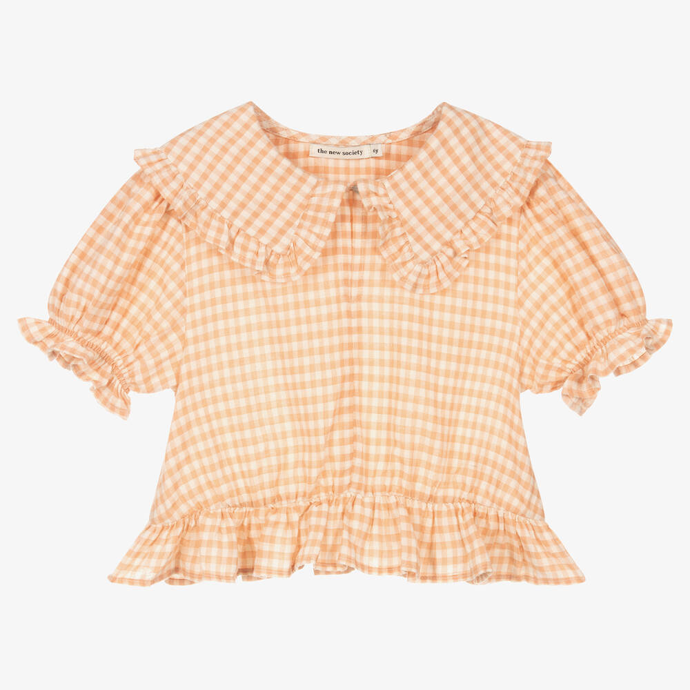 The New Society - Girls Pink Check Cotton Blouse | Childrensalon