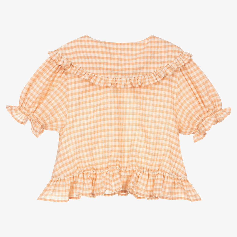 The New Society-Розовая хлопковая блузка в клетку | Childrensalon Outlet