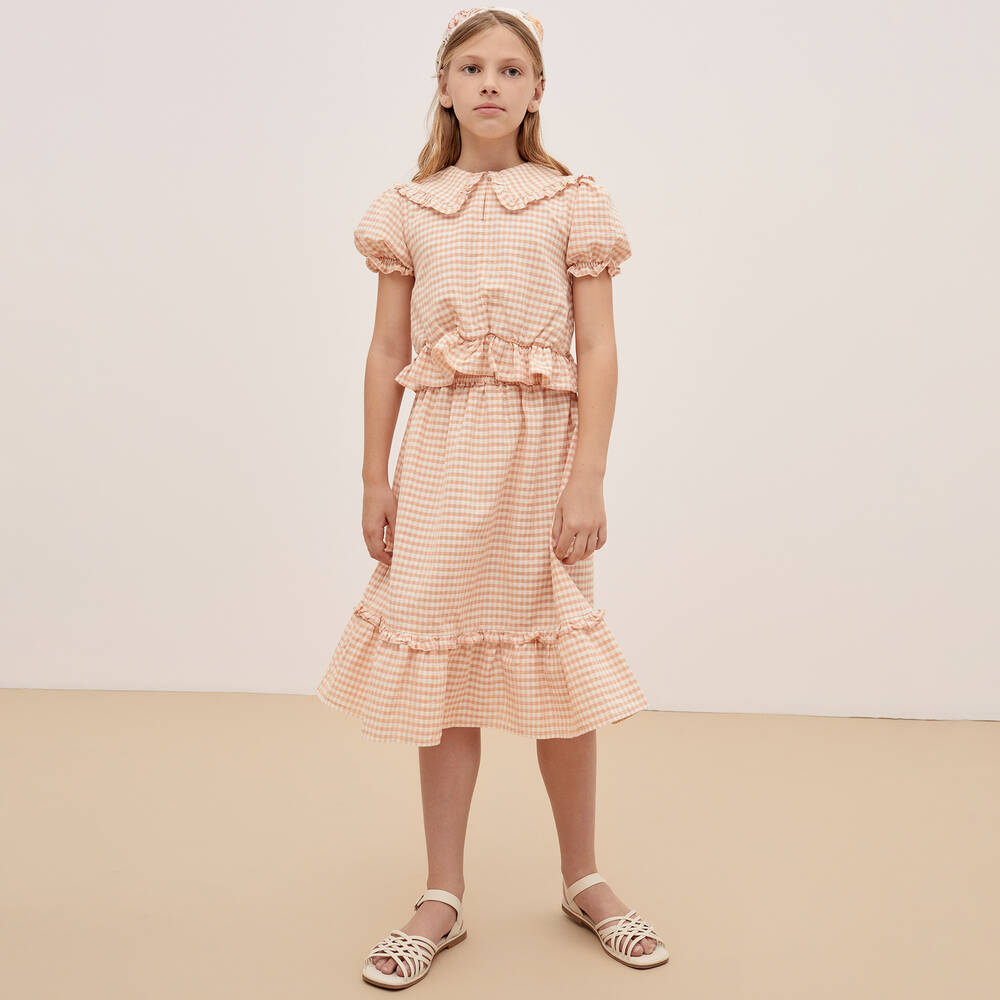 The New Society - Girls Pink Check Cotton Skirt | Childrensalon Outlet