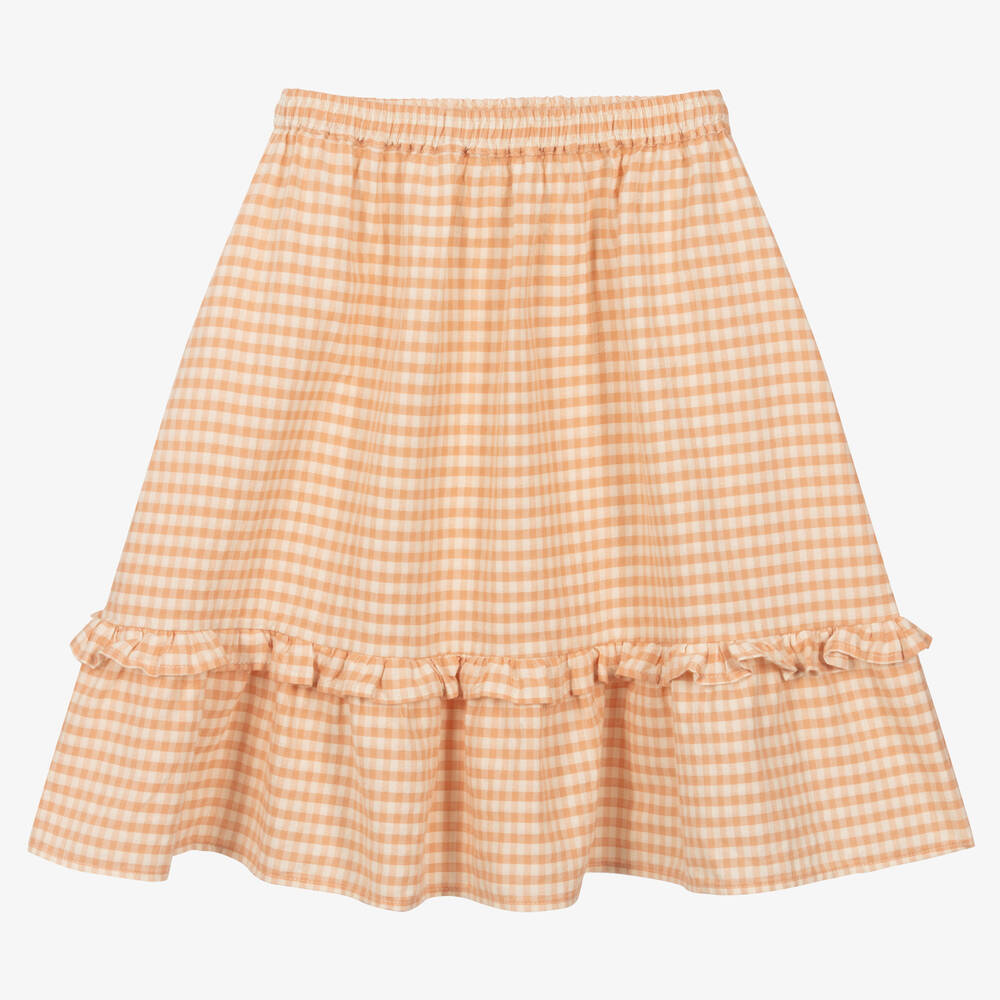The New Society - Girls Pink Check Cotton Skirt | Childrensalon