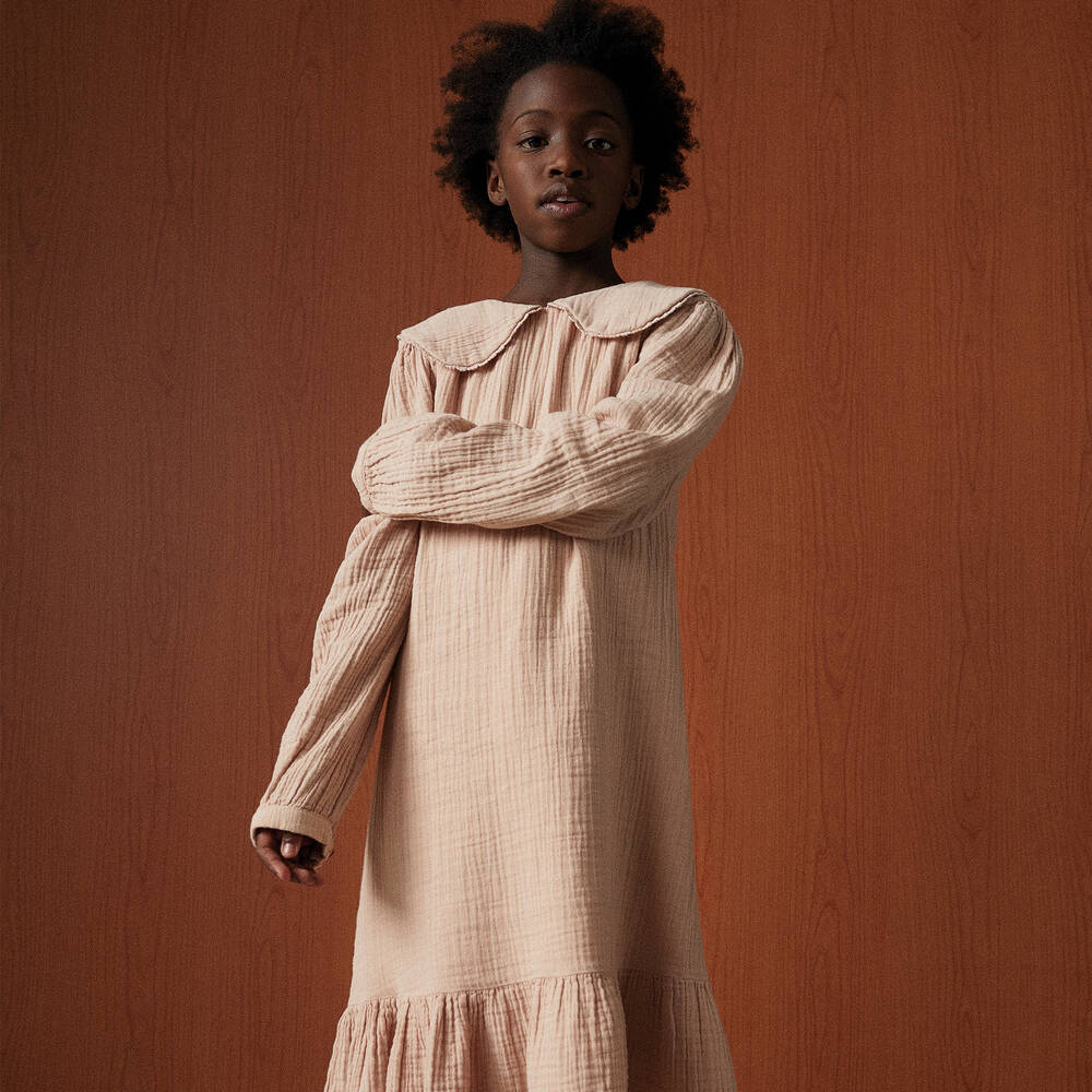 The New Society-Girls Pink Cotton Cheesecloth Dress | Childrensalon Outlet