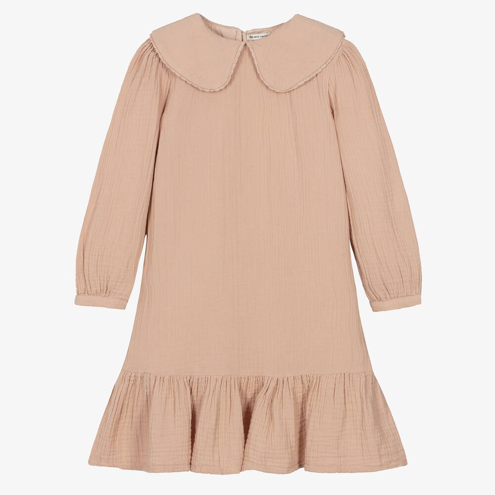 The New Society - Girls Pink Cotton Cheesecloth Dress | Childrensalon