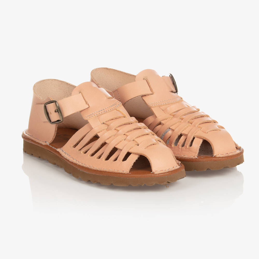 The New Society - Sandales tissées en cuir rose fille  | Childrensalon