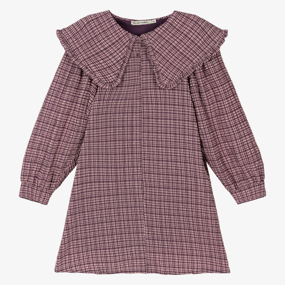 The New Society - Robe en coton gaufré rose et violet | Childrensalon