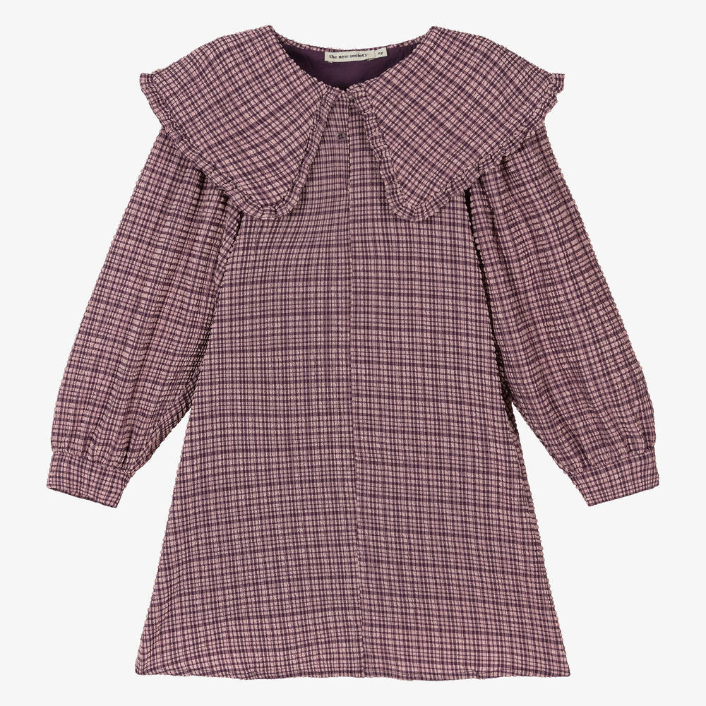 The New Society - Girls Pink & Purple Check Seersucker Dress | Childrensalon