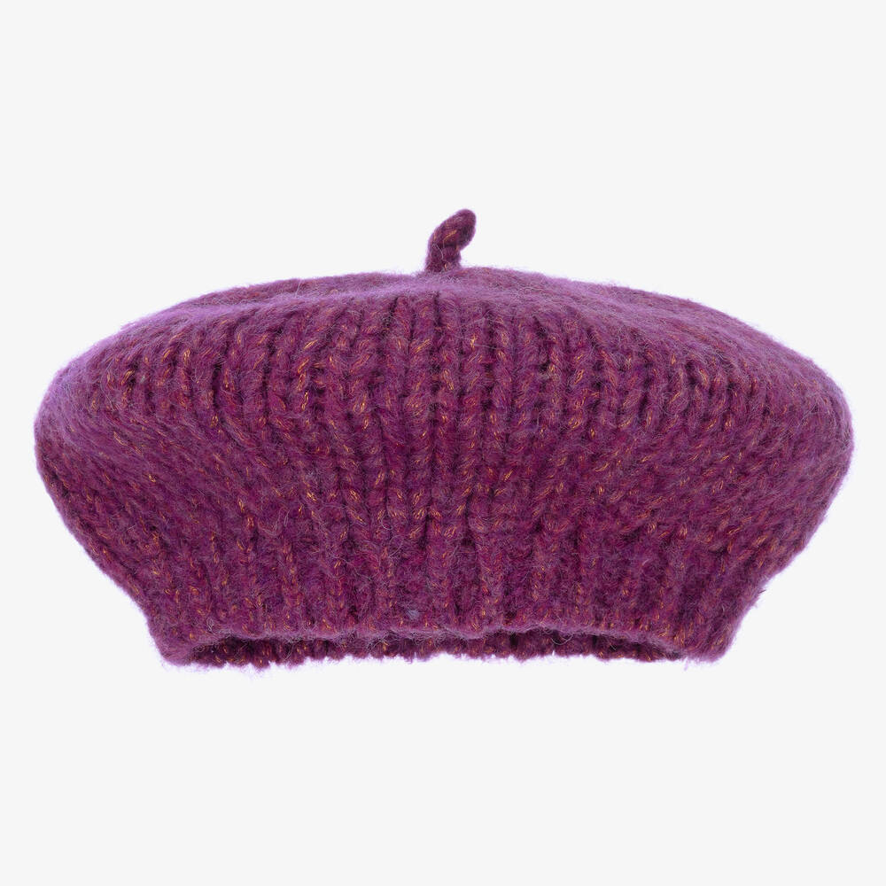 The New Society - Girls Purple Chunky Knit Beret | Childrensalon