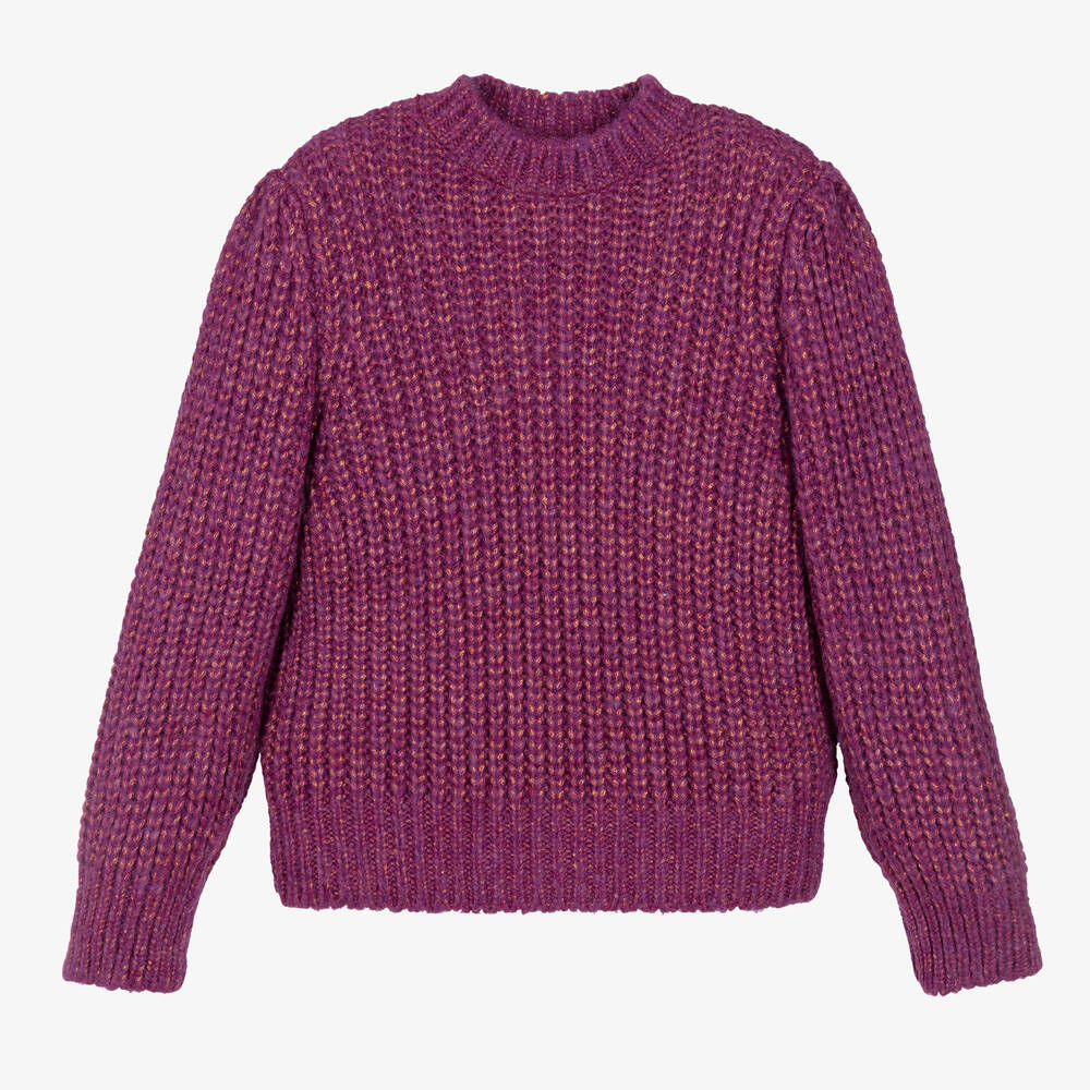 The New Society - Girls Purple Chunky Knit Jumper | Childrensalon