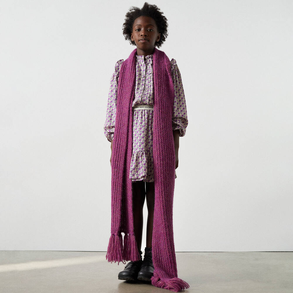 The New Society-Girls Purple Chunky Knit Scarf (230cm) | Childrensalon Outlet
